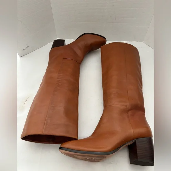 J. CREW SADIE RICH OAK KNEE HIGH LEATHER UPPER AND STACKED HEEL IMPORTED SZ 11 - Picture 3 of 12
